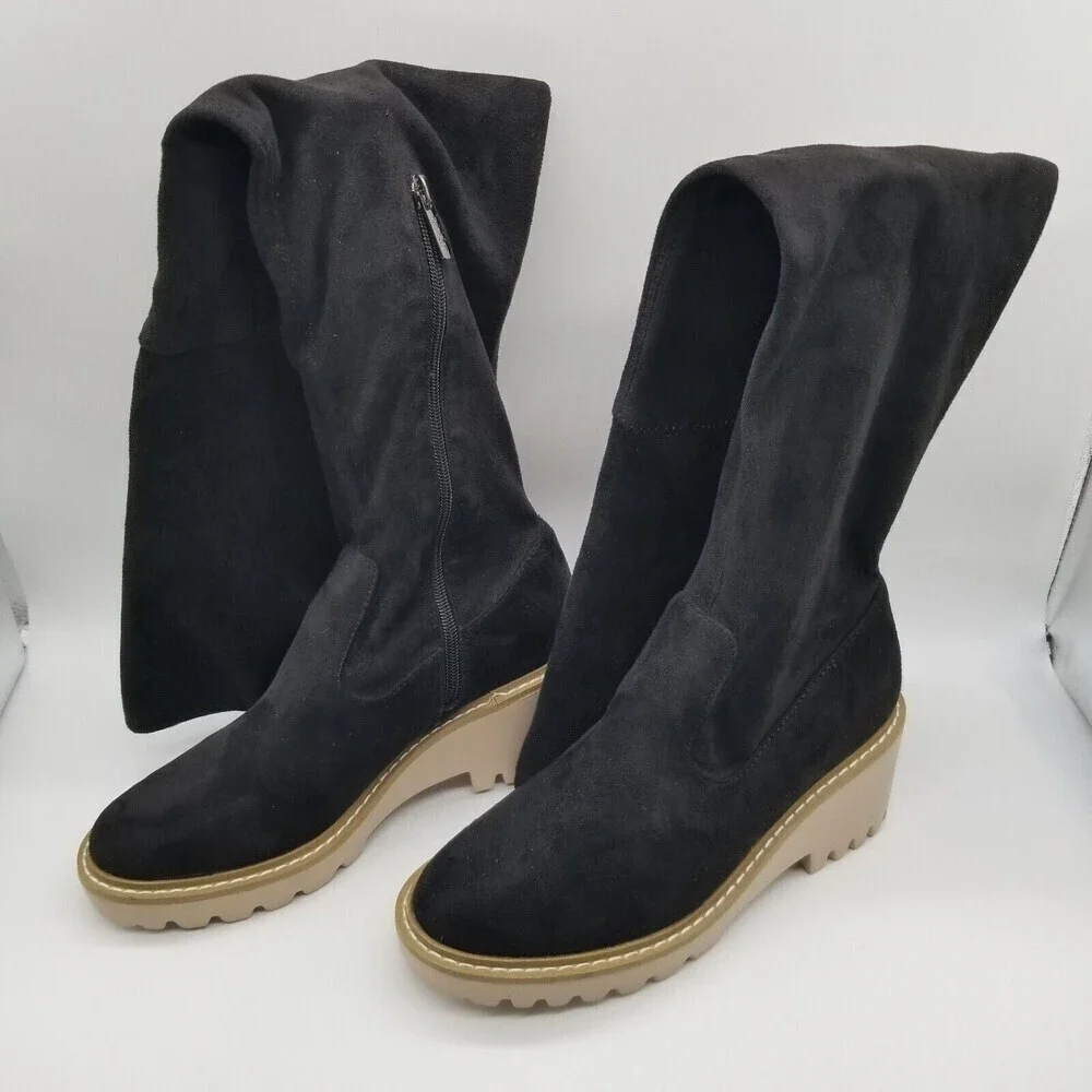 Nicole Miller Womens Black‎  Chunky Platform Bass Over The Knee  Boots 6